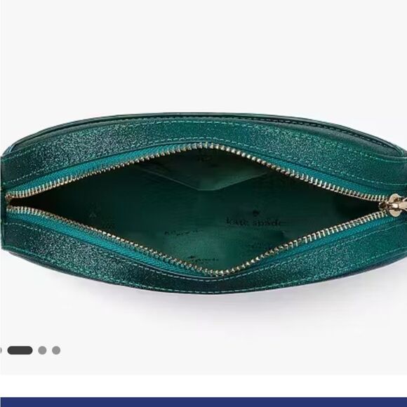 Kate Spade NWT Glimmer Oval Camera Bag Crossbody Teal‎ Glitter Shimmer - Picture 7 of 8